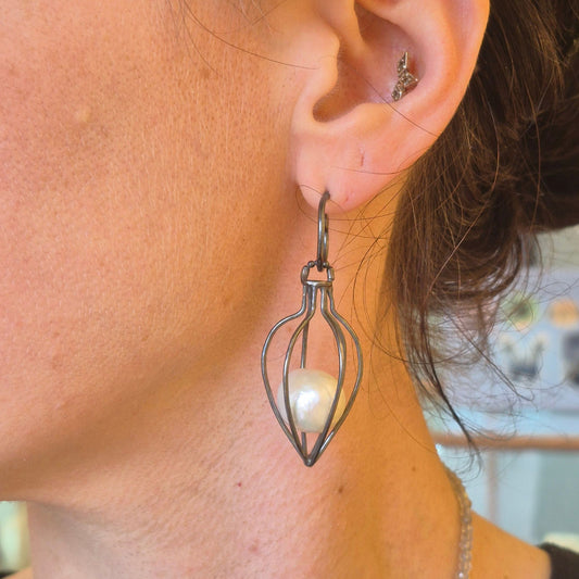 Vessel Earrings with Pearl