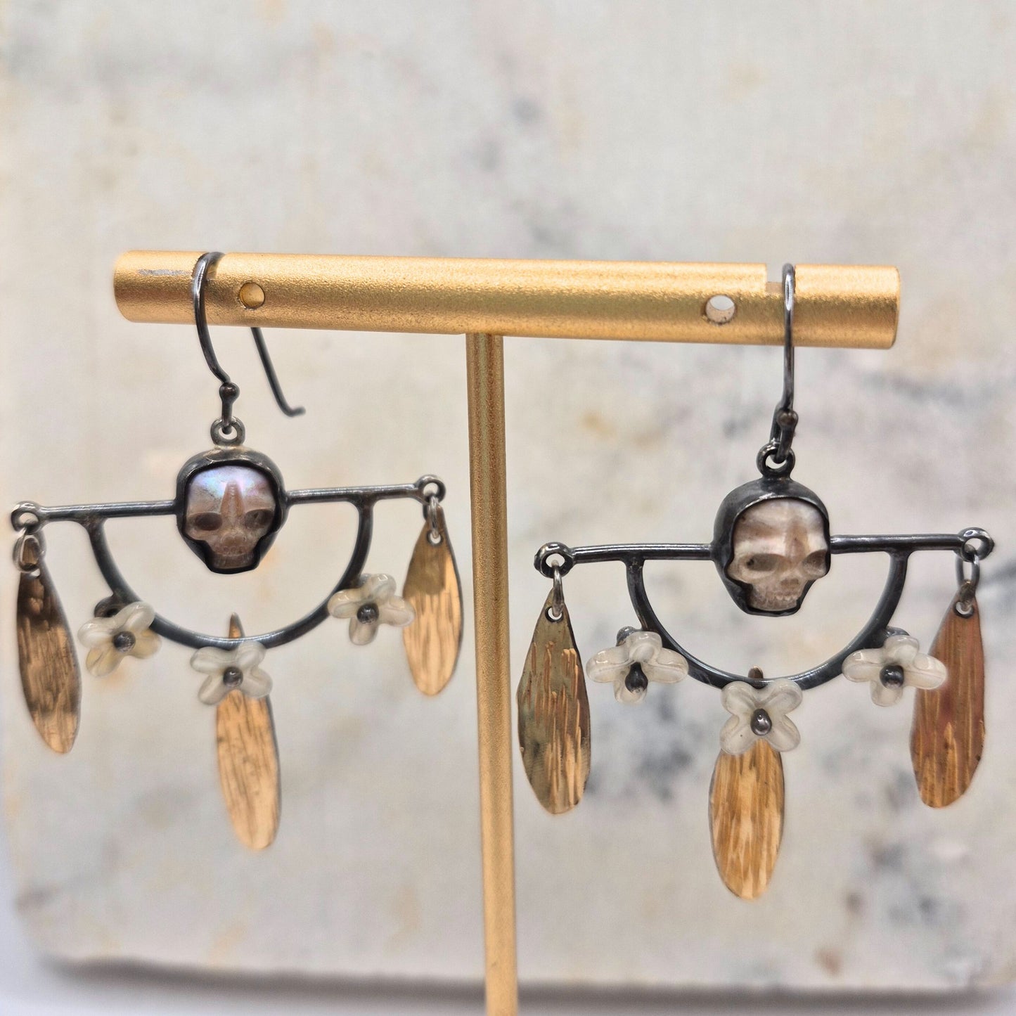 Pink Pearl Skull Chandelier Earrings