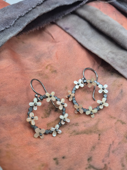 Pink Mother of Pearl Flower Earrings
