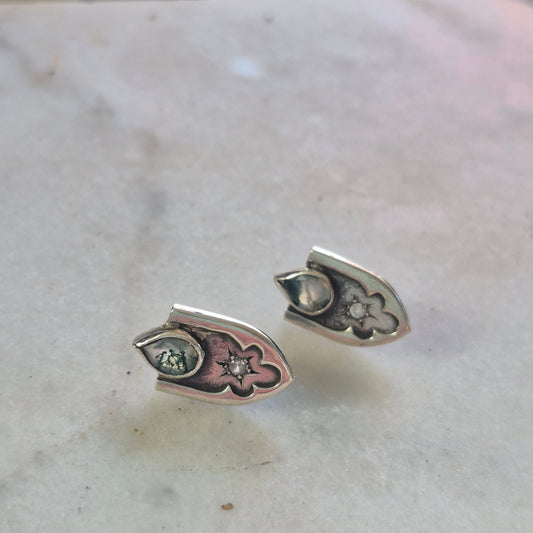 Moss Agate Archway Shield Earrings