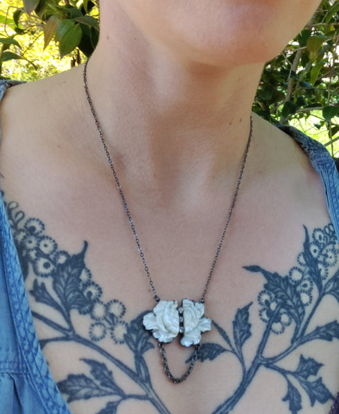 Mother of Pearl and Sapphire Peony Necklace