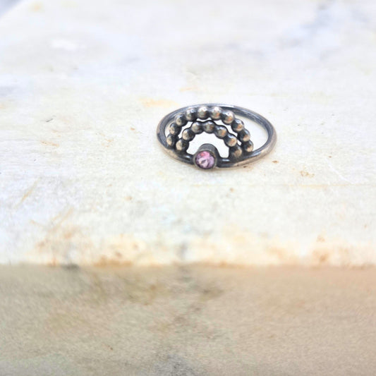 Handmade Silver Double Dotted Arc Ring with Sapphire