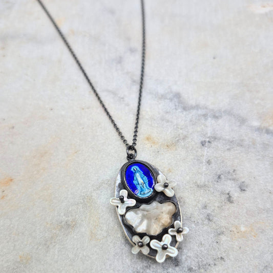 One of a Kind Virgin Mary in the Clouds Necklace