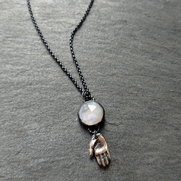 Handmade Moonstone and Hand Talisman Necklace