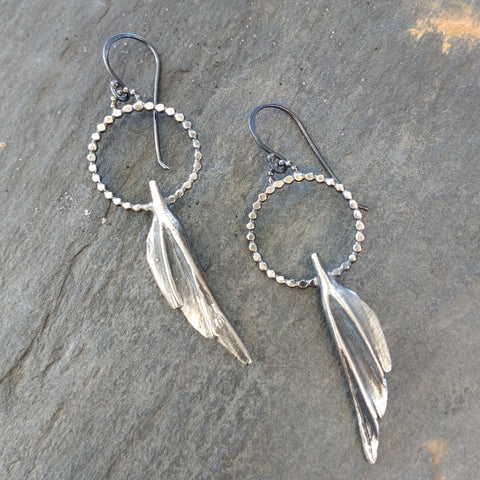 Handmade Sterling Silver Wing and Dot Earrings