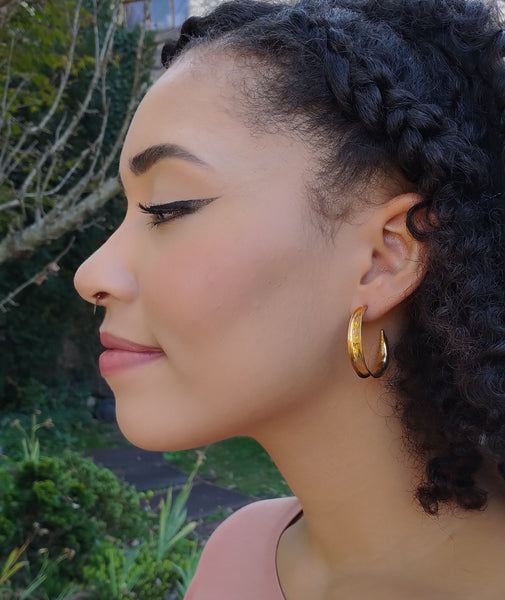 18k Gold vermeil hammered swoop hoops